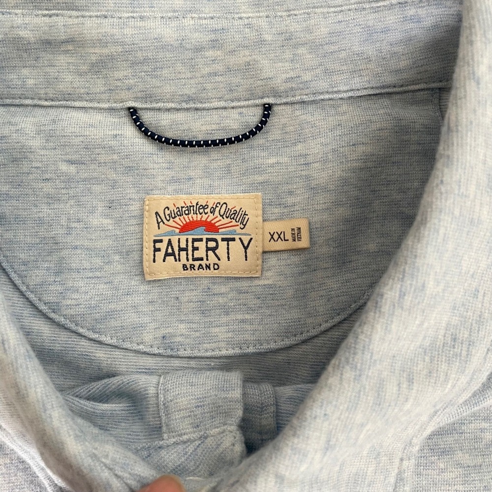 Faherty Movement Polo Mens XXL Light Blue Heathered Coastal Surf Preppy Casual - Picture 3 of 9